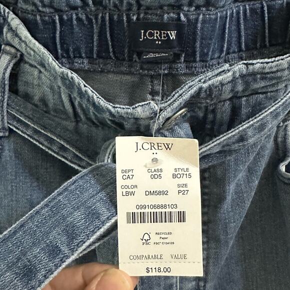 NWT J. Crew Denim High Waist Paperbag Jeans Women size 27P Medium Wash wide leg - Picture 2 of 14